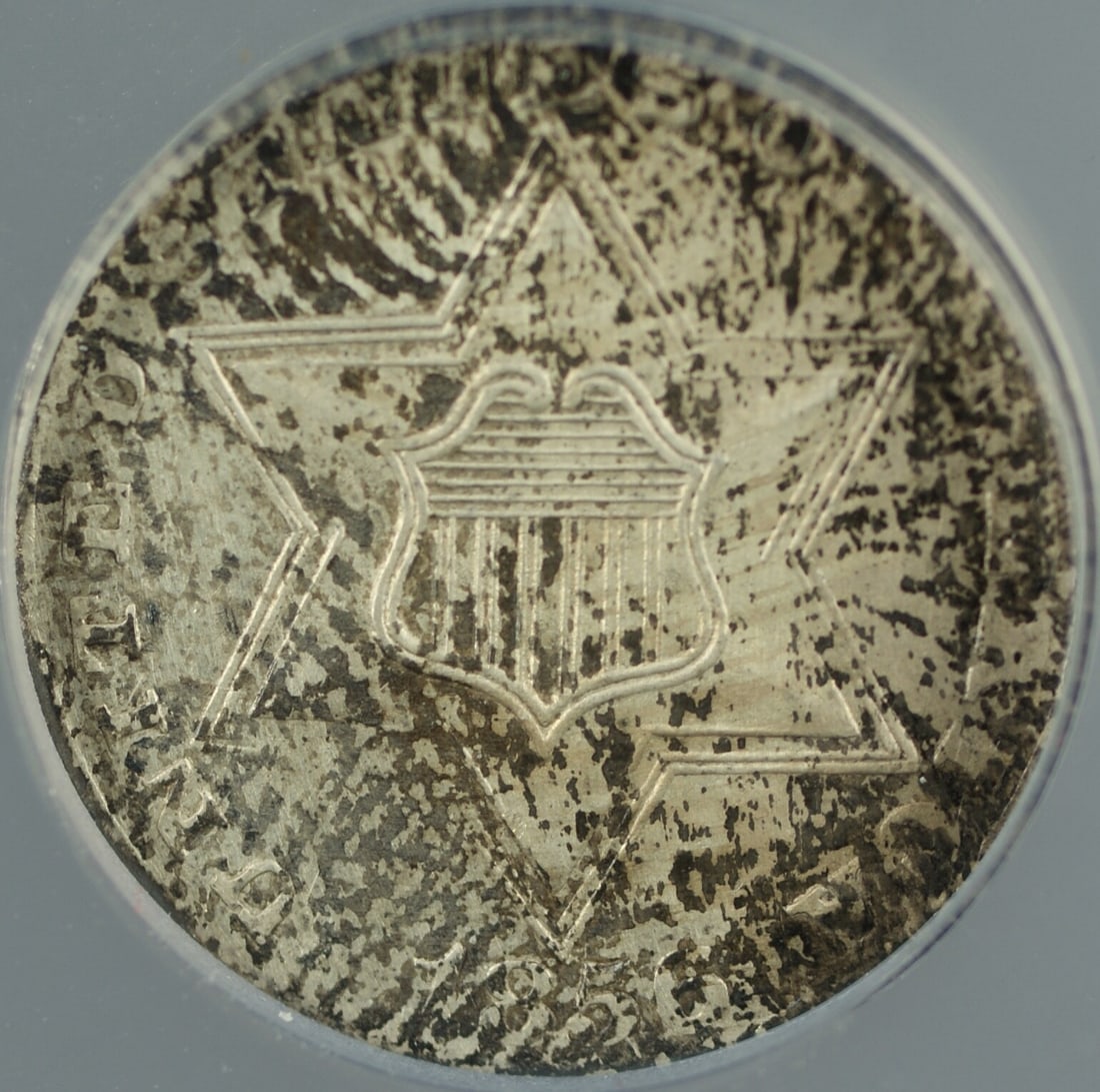 1856 Silver Three Cent Coin ANACS AU-55 Details Cleaned Philadelphia (1 of 4)