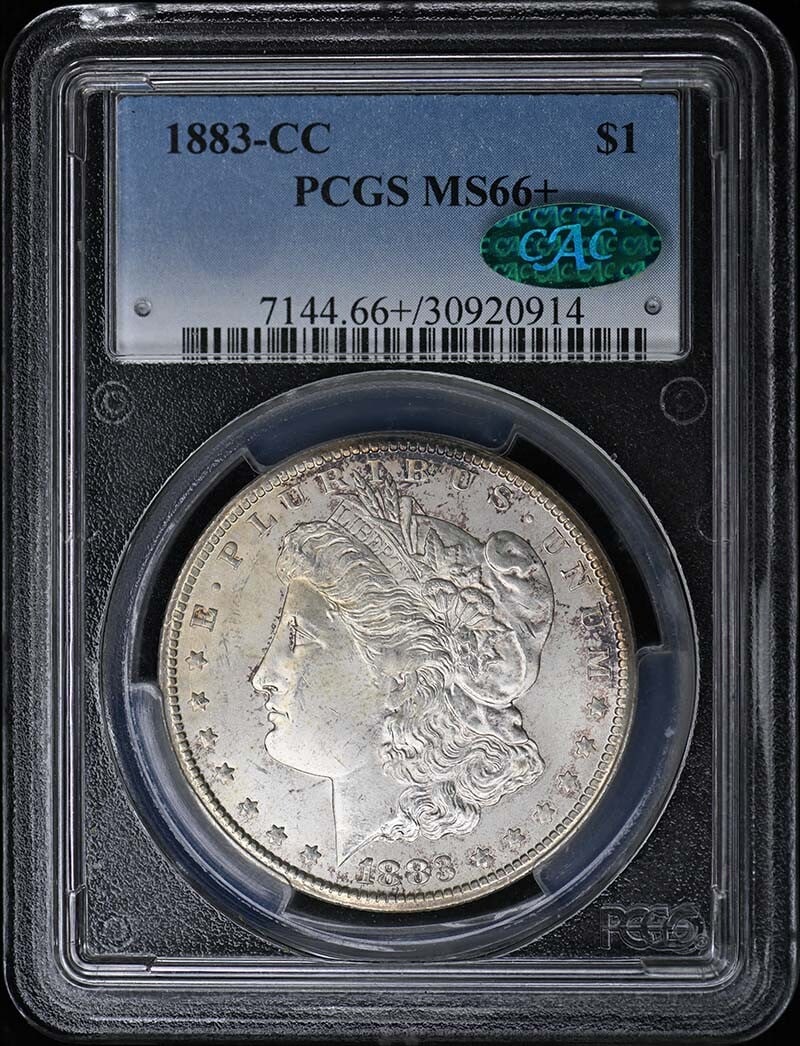 1883-CC Morgan Dollar PCGS MS66+ CAC Certified Uncirculated: 1883-CC Morgan Dollar PCGS MS66+ CAC Certified Uncirculated The 1883-CC $1 Morgan Dollar is a stunning example of American coinage, certified by PCGS with a remarkable grade of MS66+. This uncirculate