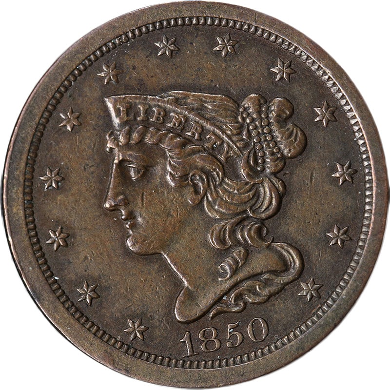 1850 Half Cent AU C-1 R.2 Copper Coin with Nice Eye Appeal (1 of 2)
