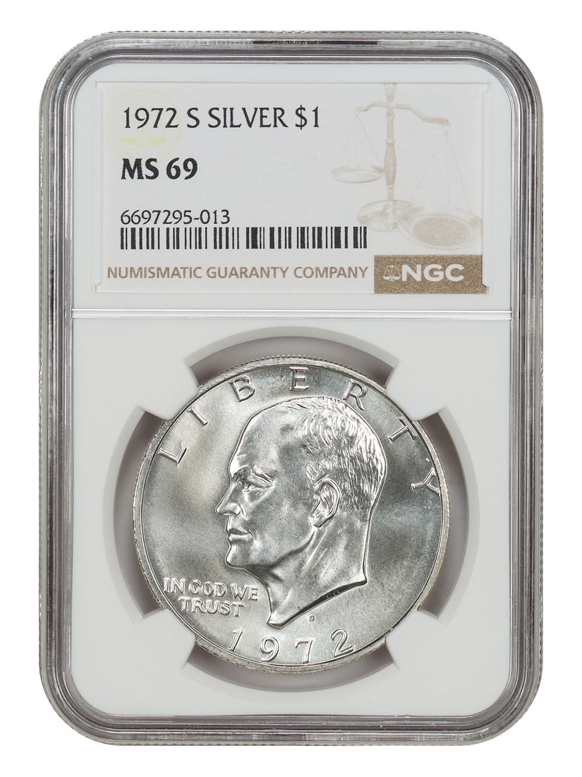 NGC MS69 1972-S Silver Eisenhower Dollar Certified $1 Coin (1 of 4)