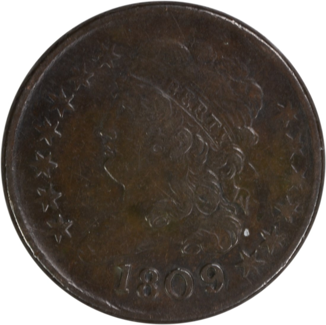 1809 Classic Head Half Cent Copper Coin by John Reich: 1809 Classic Head Half Cent Copper Coin by John Reich This 1809 Half Cent coin, featuring the Classic Head design by John Reich, is an excellent addition for collectors. Minted in Philadelphia, this c