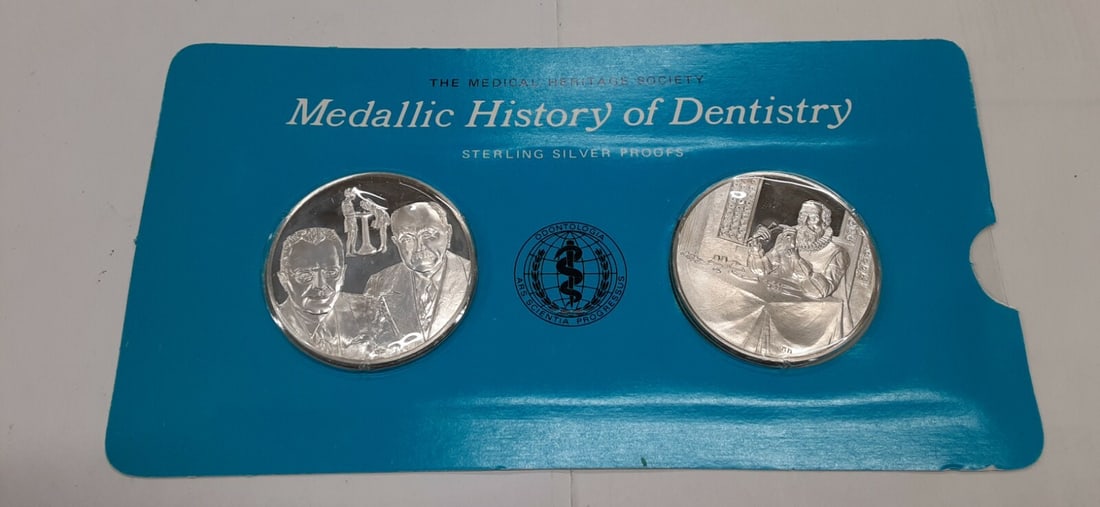 Franklin Mint Medallic History of Dentistry Sterling Silver Proof Pair Ambroise Pare Fluoridation (1 of 4)