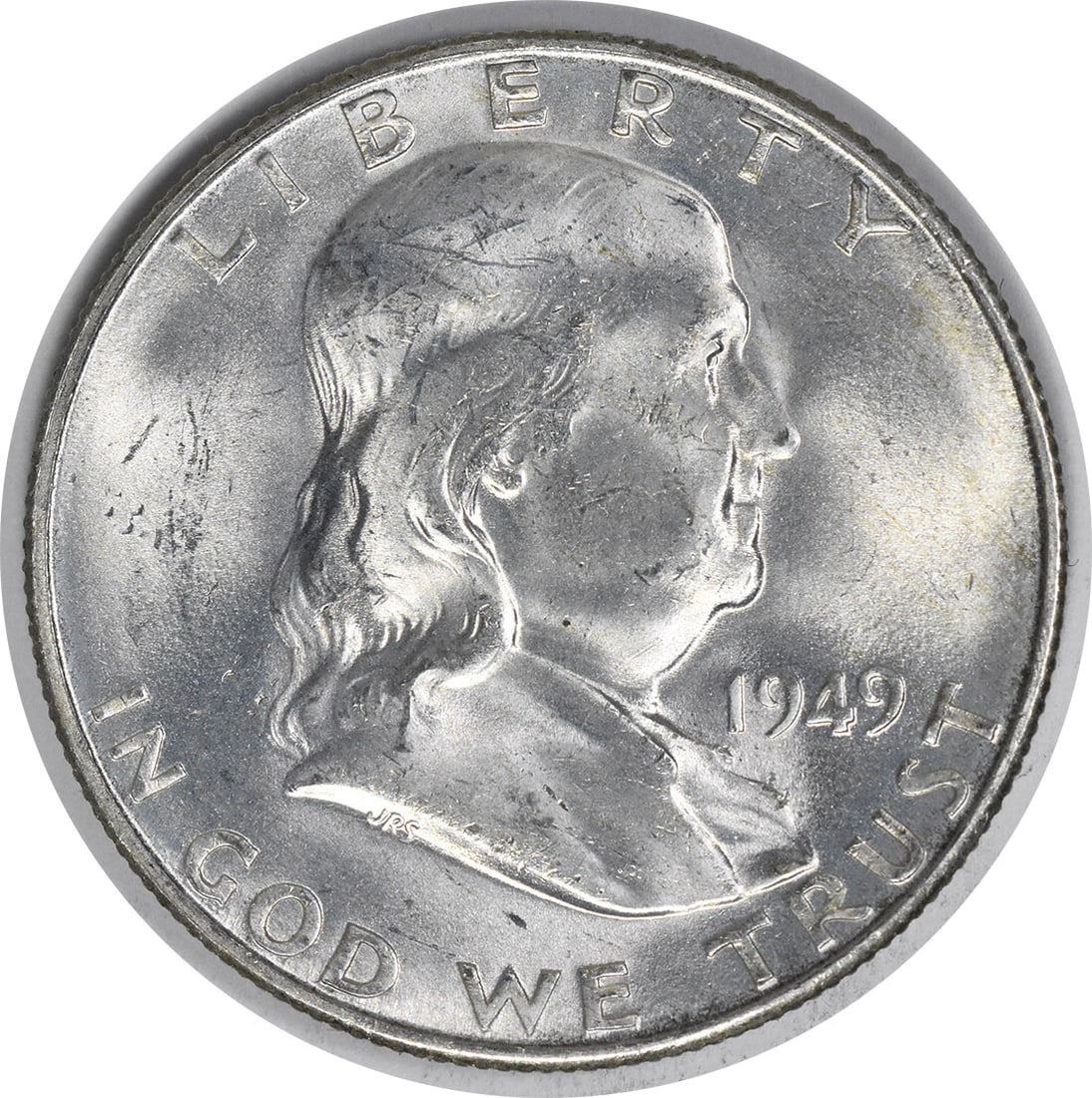 Choice BU 1949-S Franklin Half Dollar Silver Uncirculated Uncertified: Choice BU 1949-S Franklin Half Dollar Silver Uncirculated Uncertified This 1949-S Franklin Silver Half Dollar is a Choice Brilliant Uncirculated coin from the United States. It remains uncertified and