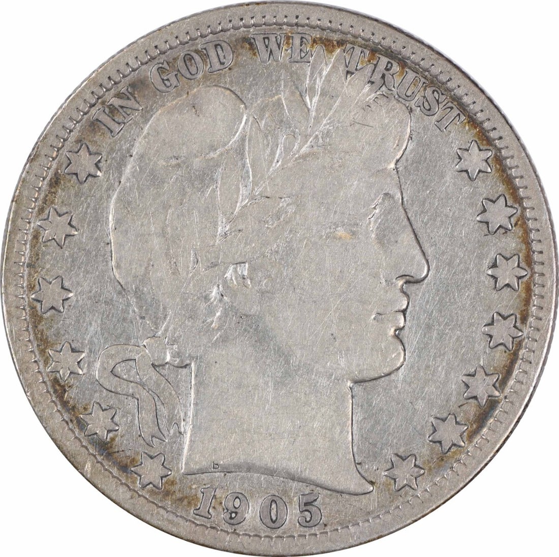 1905-S Barber Half Dollar 50C Uncertified 90% Silver Circulated: 1905-S Barber Half Dollar 50C Uncertified 90% Silver Circulated This 1905-S Barber Silver Half Dollar is a classic piece of numismatic history, featuring a design by Charles E. Barber. Minted in San F
