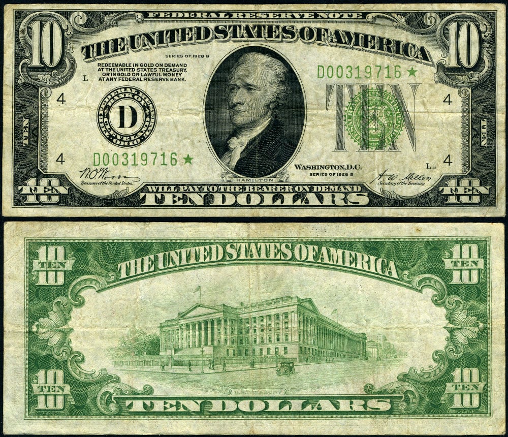 1928-B $10 Cleveland Federal Reserve Star Note DGS VF Uncertified (1 of 3)