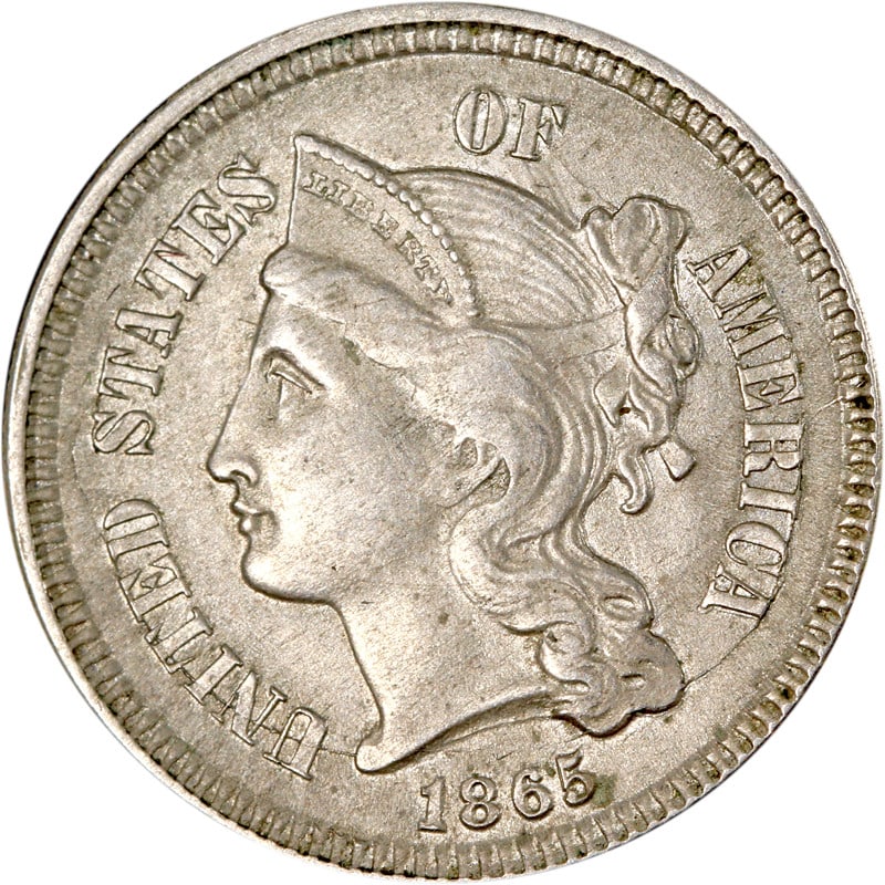 1865 Three Cent Nickel Circulated Uncertified Coin (1 of 2)