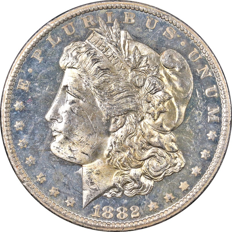 1882-CC Morgan Silver Dollar NGC MS62 DPL GSA Hoard Exceptional Eye Appeal: 1882-CC Morgan Silver Dollar NGC MS62 DPL GSA Hoard Exceptional Eye Appeal This stunning 1882-CC Morgan Silver Dollar from the GSA Hoard boasts exceptional eye appeal, showcasing fantastic luster and