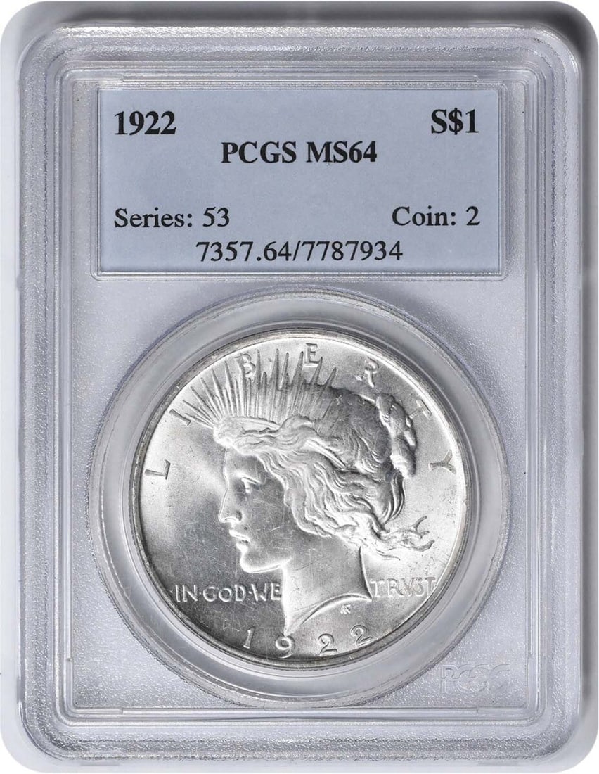 1922 Peace Dollar Silver Coin PCGS MS64 Certified (1 of 2)
