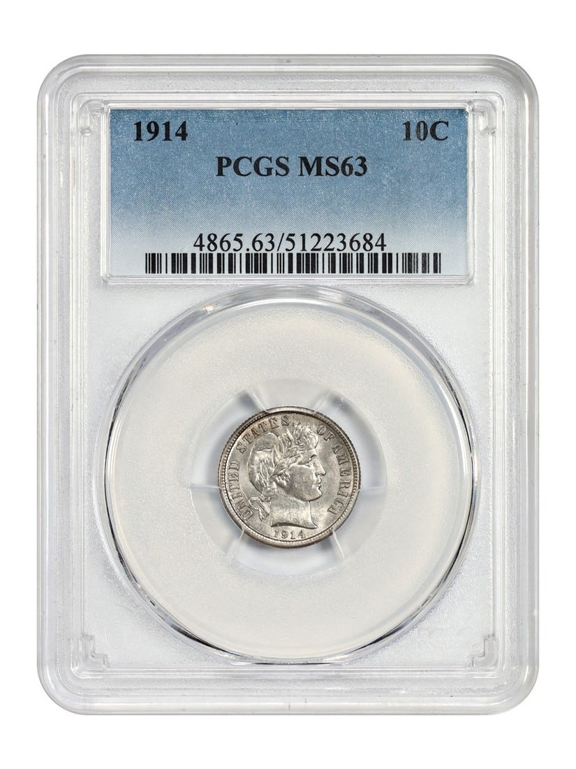 Barber Dime 1914 Philadelphia 10C PCGS MS63 Certified Uncirculated (1 of 4)