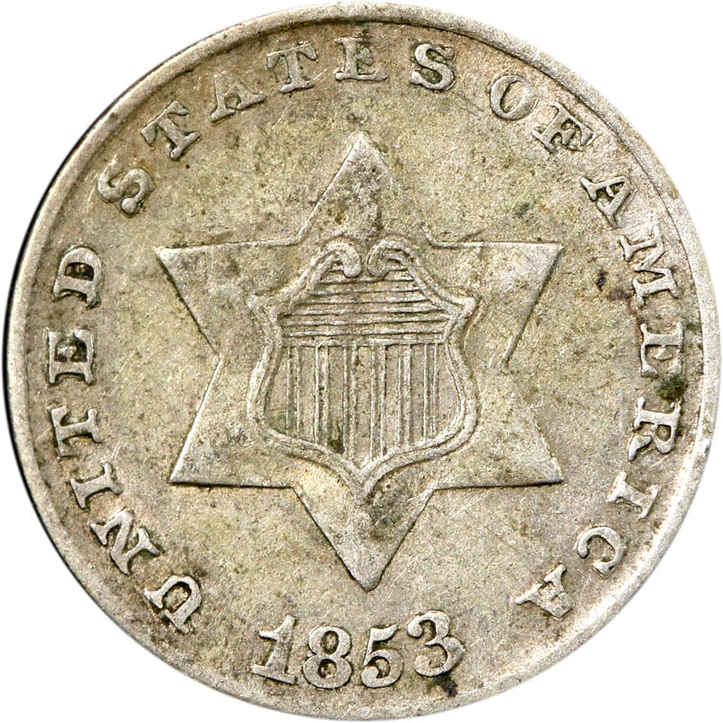 1853 Three Cent Silver Coin Circulated Uncertified (1 of 2)