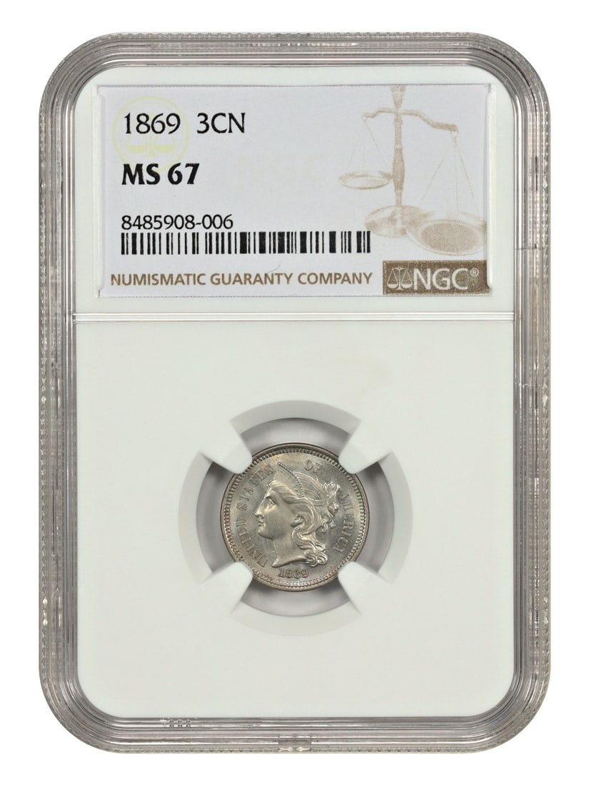 1869 NGC MS67 Three Cent Nickel Coin Philadelphia Mint (1 of 4)