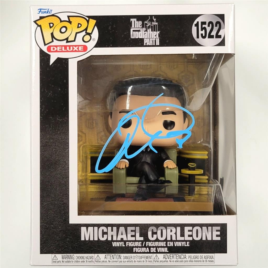 Al Pacino Signed Godfather Jumbo Funko Pop 1522 Beckett Authenticated: Al Pacino Signed Godfather Jumbo Funko Pop 1522 Beckett Authenticated This collectible features a Jumbo Funko Pop of Michael Corleone, famously portrayed by Al Pacino in the iconic film "The Godfather