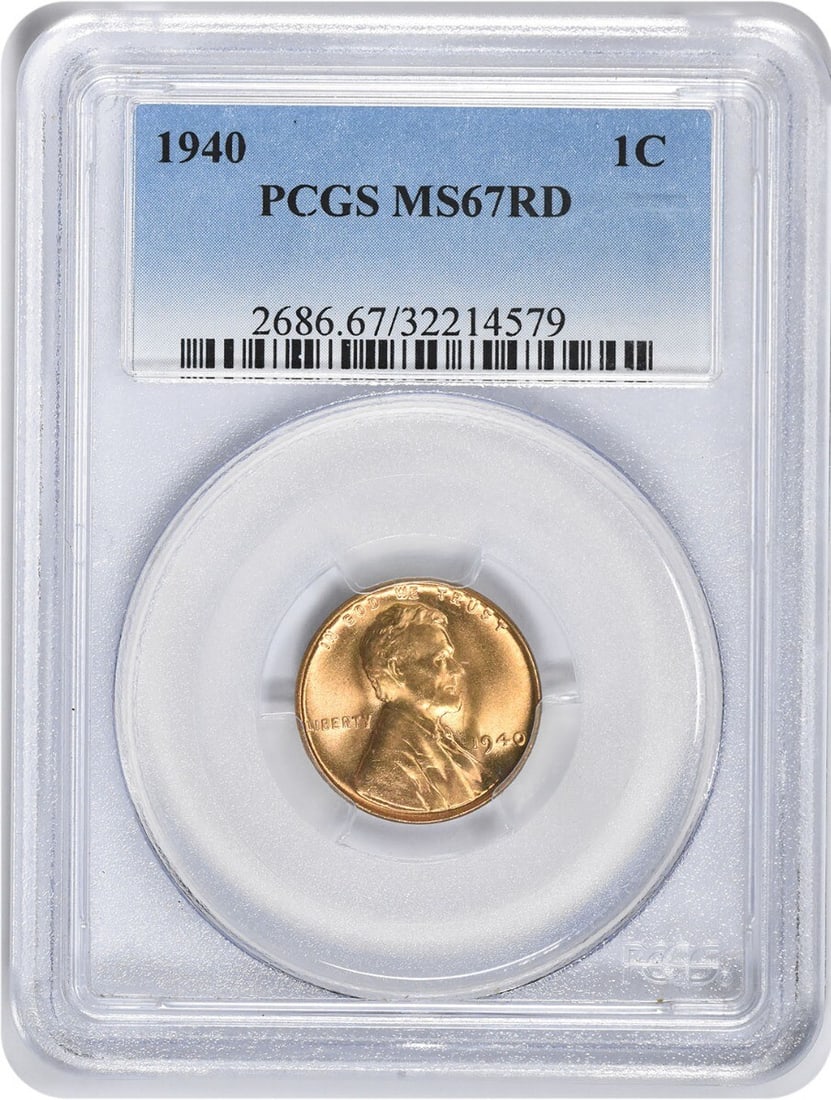 1940-P Lincoln Cent MS67RD PCGS Uncirculated Coin (1 of 2)