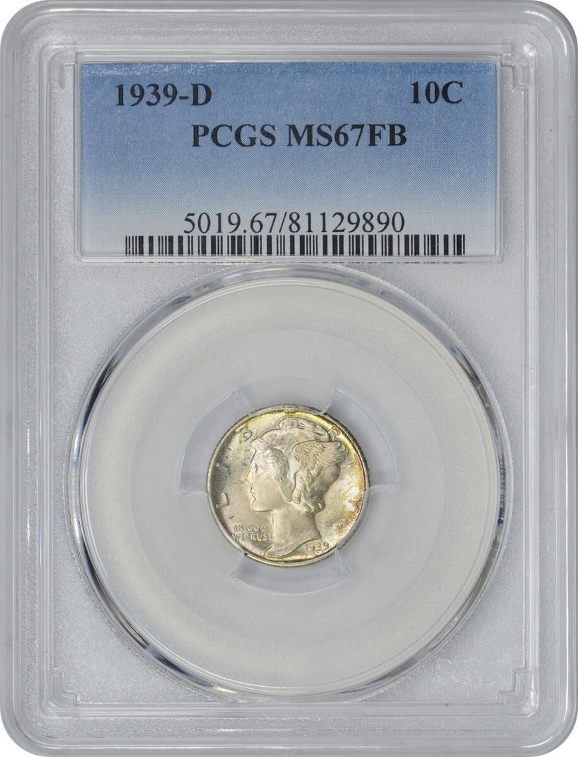 1939-D Mercury Dime MS67FB PCGS 90% Silver Uncirculated Coin (1 of 2)