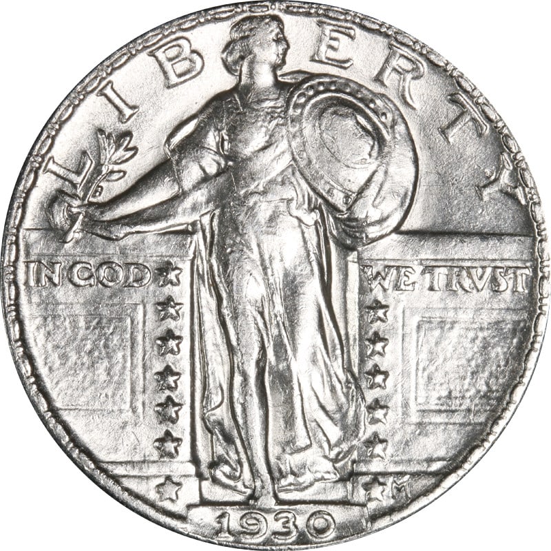 1930-P Standing Liberty Quarter Silver Coin Circulated: 1930-P Standing Liberty Quarter Silver Coin Circulated This 1930-P Standing Liberty Quarter is a remarkable piece of numismatic history. It features a stunning design that captures the essence of earl