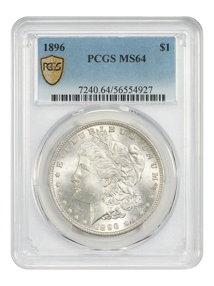 PCGS MS64 1896 Morgan Silver Dollar Philadelphia Mint: PCGS MS64 1896 Morgan Silver Dollar Philadelphia Mint This is an 1896 Morgan Dollar graded MS64 by PCGS. Struck at the Philadelphia Mint, this uncirculated coin is part of the Morgan Dollar series and