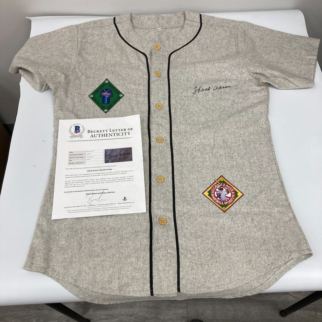 Hank Aaron Signed Vintage Negro League Jersey with Beckett COA (1 of 8)