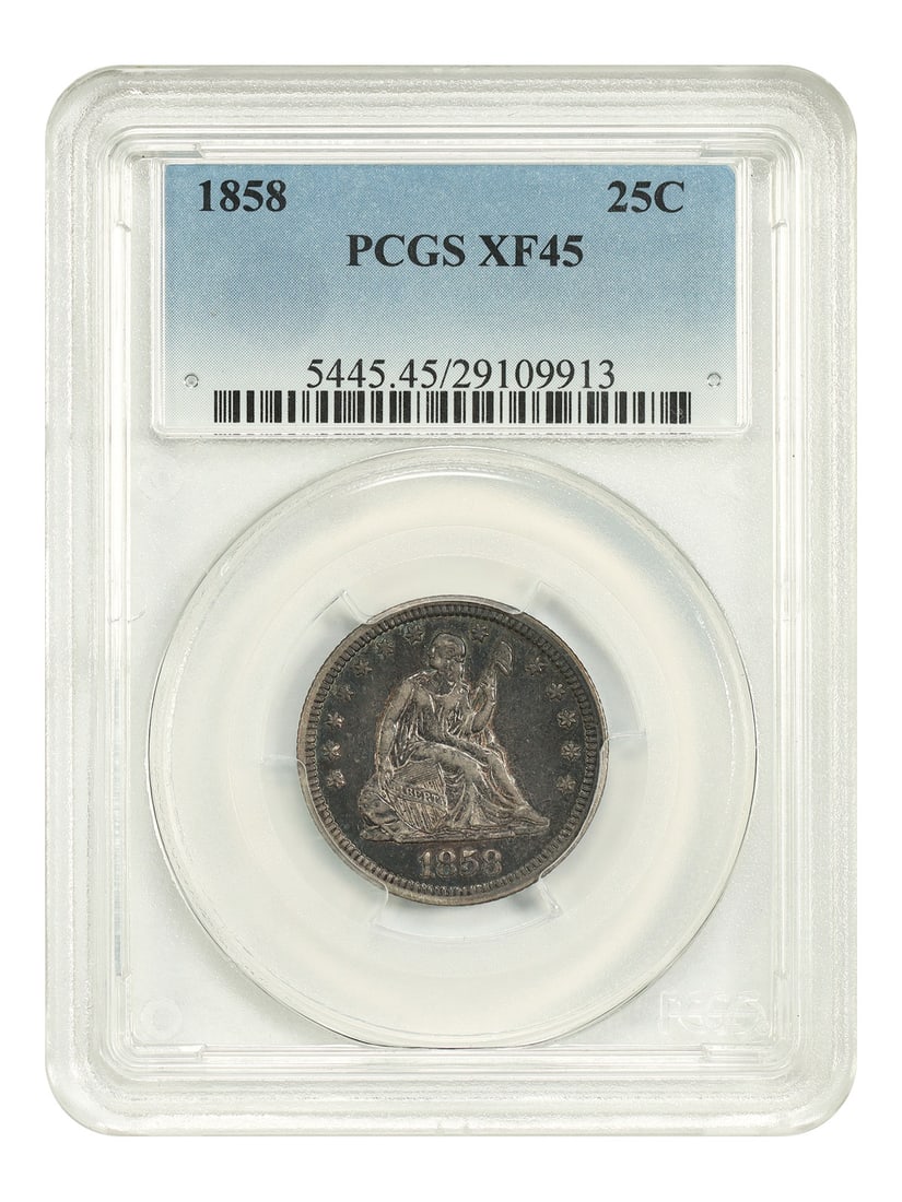 PCGS XF45 1858 Liberty Seated 25 Cent Coin (1 of 4)