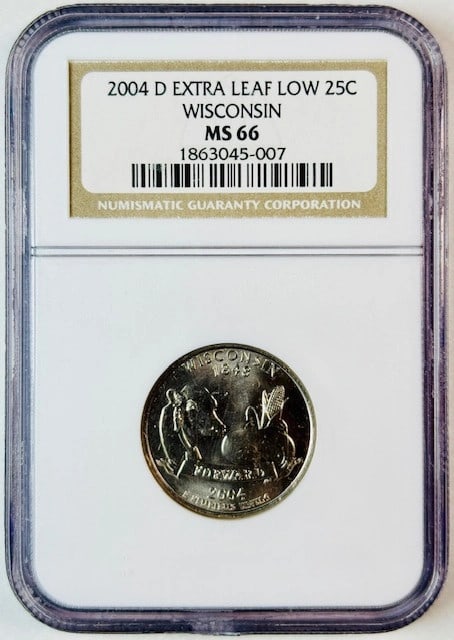 Wisconsin State Quarter 2004 NGC MS66 Extra Leaf Low Variety (1 of 2)