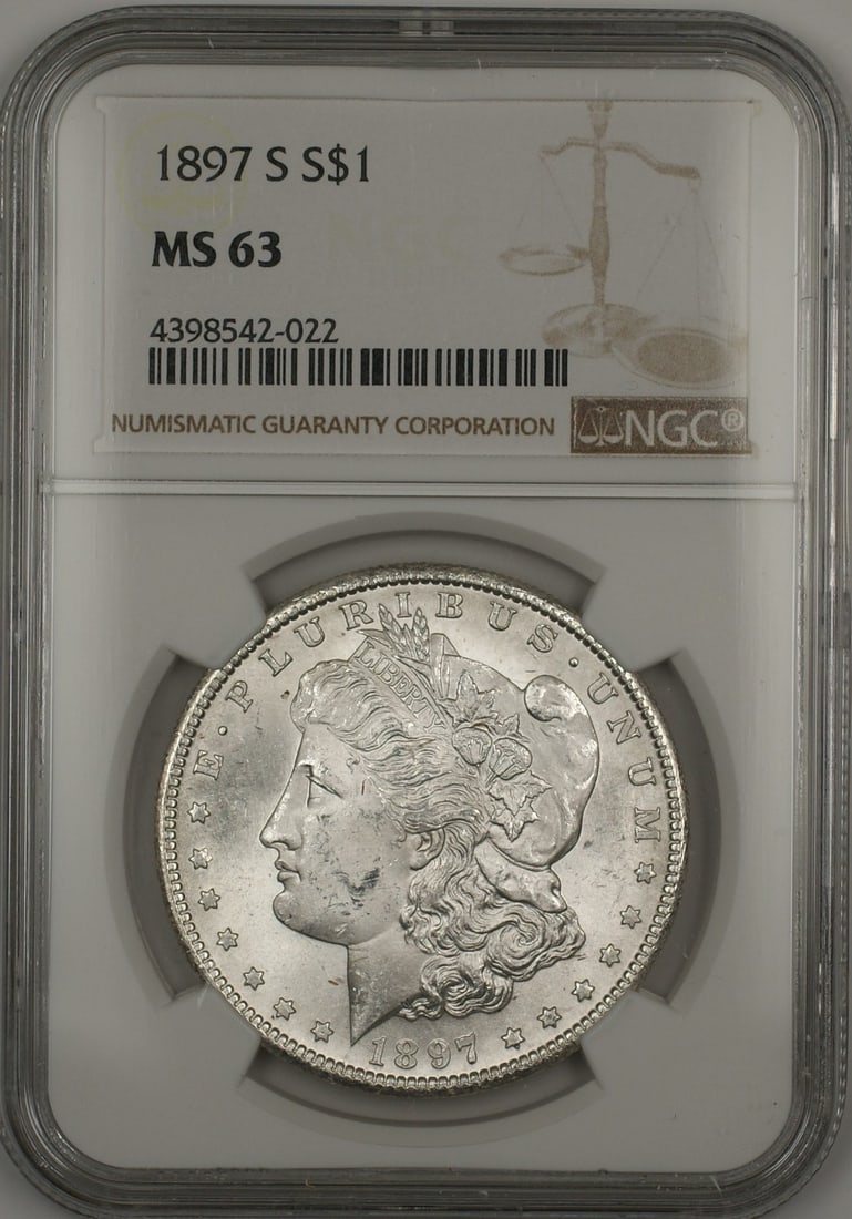 NGC MS-63 1897-S Morgan Dollar San Francisco Mint Silver Certified: NGC MS-63 1897-S Morgan Dollar San Francisco Mint Silver Certified This 1897-S Morgan Silver Dollar is a $1 coin graded MS-63 by NGC. Minted in San Francisco, it is composed of silver and remains unci