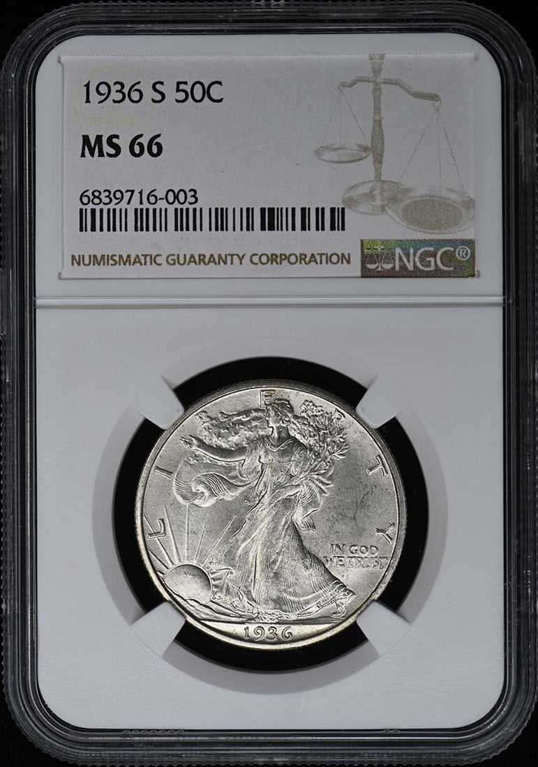 1936-S Walking Liberty Half Dollar NGC MS66 Uncirculated Coin (1 of 4)