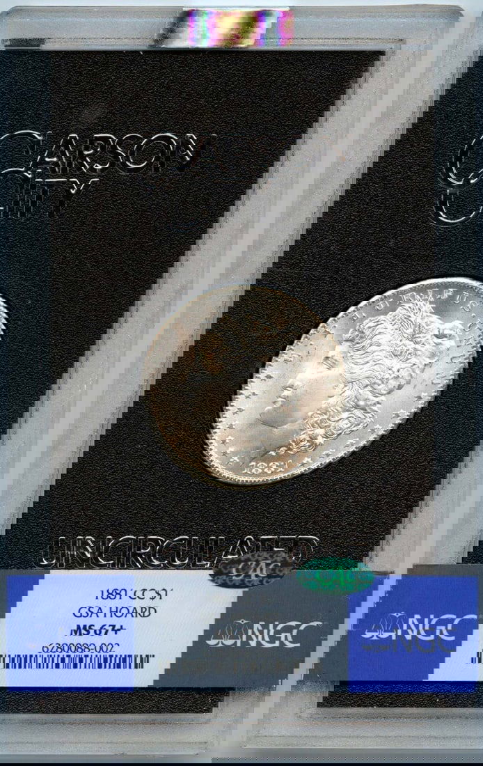 1881-CC Morgan Dollar GSA Hoard NGC MS67+ CAC Certified: 1881-CC Morgan Dollar GSA Hoard NGC MS67+ CAC Certified This 1881-CC Morgan Dollar is a stunning example of American coinage, graded MS67+ by NGC and featuring a CAC designation. Struck at the Carson