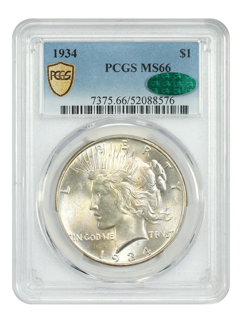 1934 Peace Dollar $1 MS66 Graded by PCGS with CAC Approval (1 of 4)