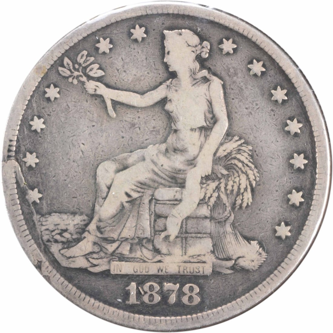 1878-S Trade Silver Dollar with Obverse Retained Cud (1 of 2)