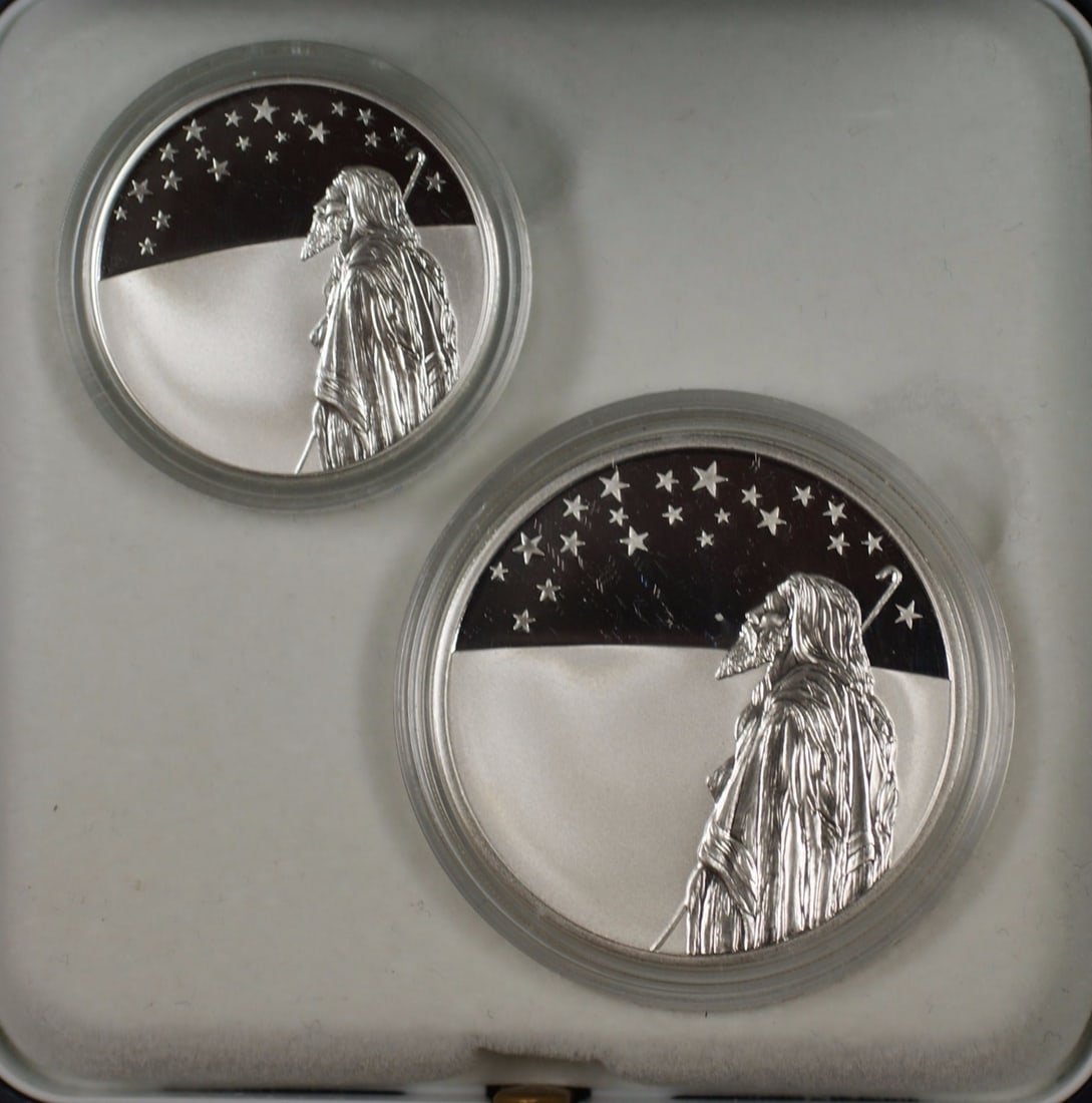 1999 Biblical Art Silver Set Israel New Sheqalim Proof and UNC Coins with Box COA: 1999 Biblical Art Silver Set Israel New Sheqalim Proof and UNC Coins with Box COA This 1999 Israel New Sheqalim Biblical Art set includes two sterling silver coins: a 1 New Sheqel uncirculated coin we