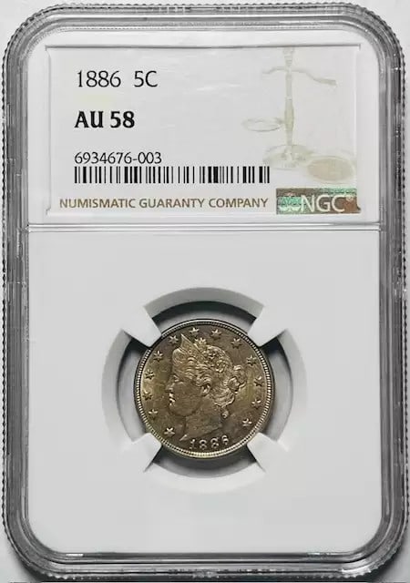 1886 Liberty Head Nickel NGC Certified AU 58 Coin (1 of 2)