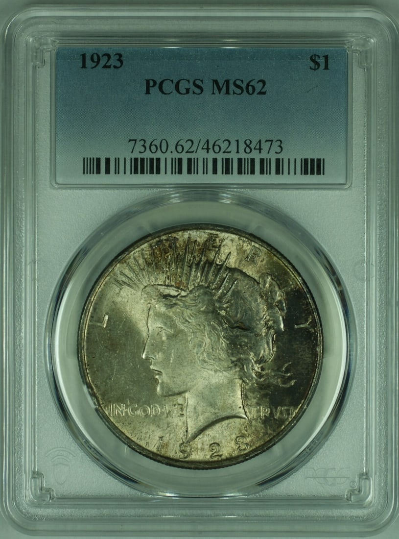 1923 Peace Dollar Silver Coin PCGS MS62 With Toning (1 of 2)