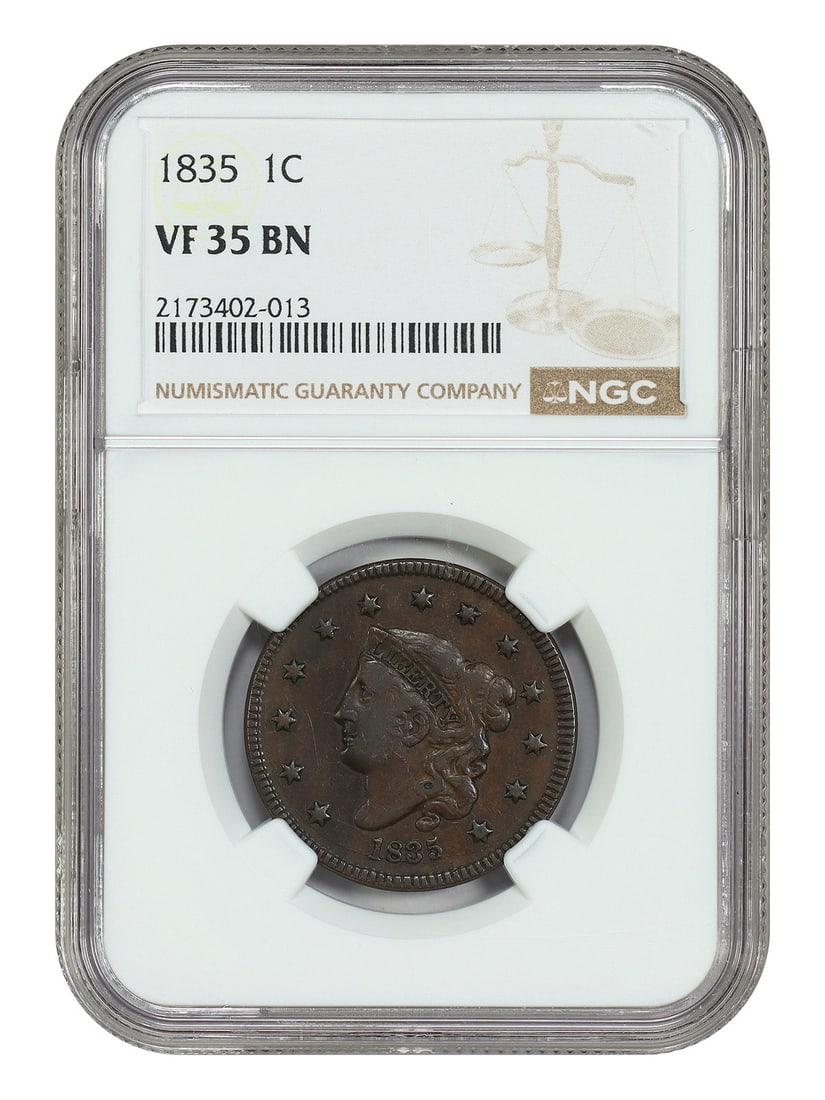 NGC Graded 1835 Coronet Head One Cent VF35 Brown (1 of 4)
