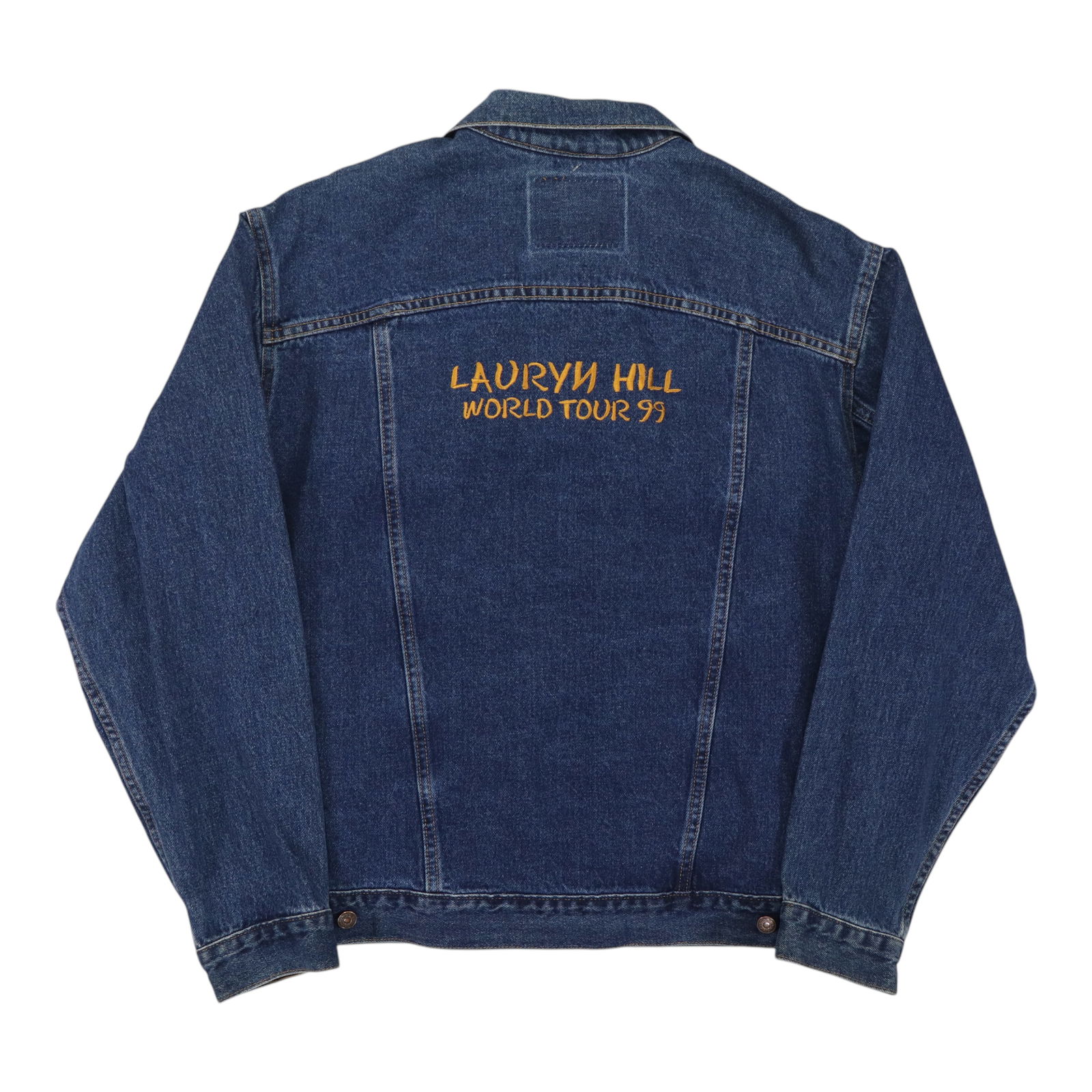 Lauryn Hill 1999 Tour Blue Denim Levi's Jacket With Front and Back Graphics: Lauryn Hill 1999 Tour Blue Denim Levi's Jacket With Front and Back Graphics This is an original vintage 1999 Lauryn Hill Miseducation Tour Levi's jacket. Featuring both front and back graphics, this b