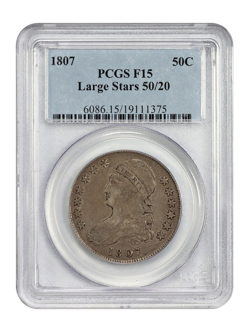 PCGS Graded 1807 Capped Bust 50 Cent Large Stars 50 Over 20 Variety (1 of 4)