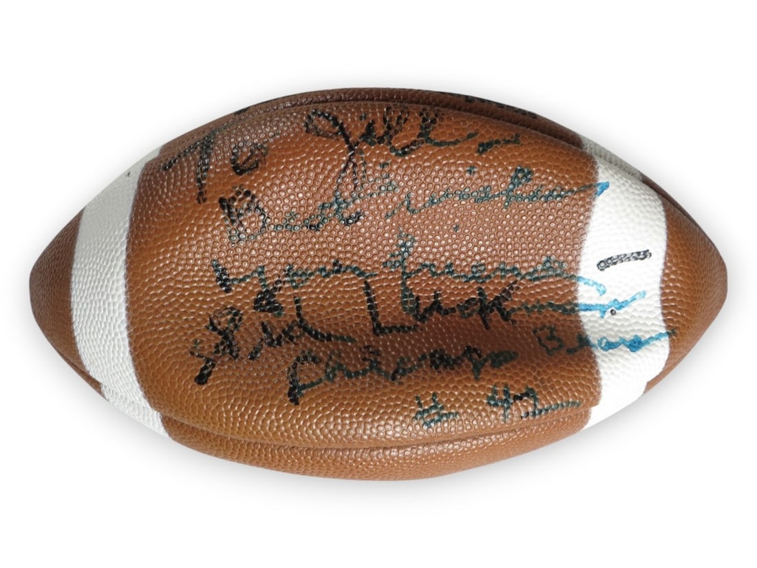 Sid Luckman Autographed Football Chicago Bears JSA Authenticated: Sid Luckman Autographed Football Chicago Bears JSA Authenticated This is an original, pre-owned football signed by legendary Chicago Bears player Sid Luckman, personalized to Jill. The item comes with