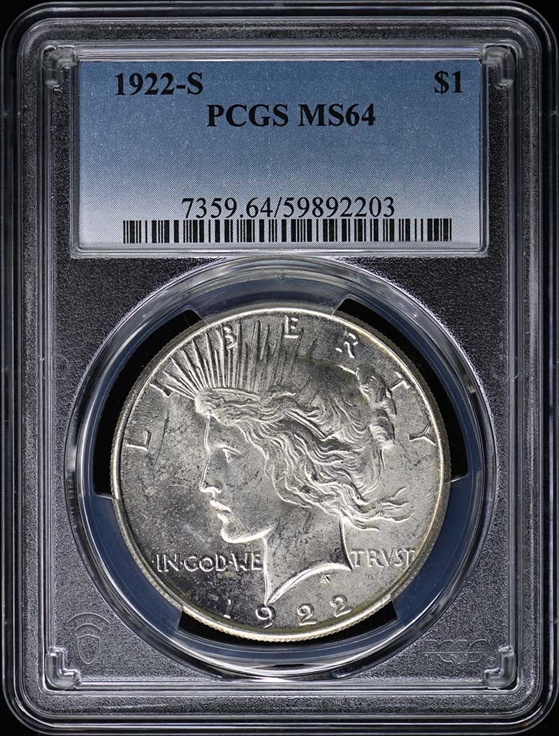 1922-S Peace Dollar PCGS MS64 Uncirculated San Francisco Coin (1 of 2)