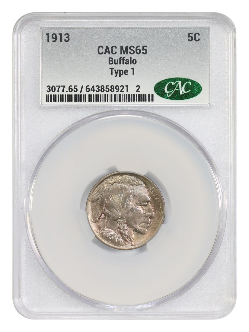 CACG MS65 1913 Buffalo Nickel Type 1 Five Cent Coin (1 of 4)