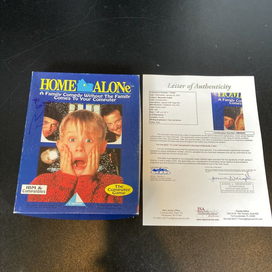 Macaulay Culkin Signed 1991 Home Alone Game with JSA Authentication: Macaulay Culkin Signed 1991 Home Alone Game with JSA Authentication This is an original 1991 Home Alone computer game, autographed by Macaulay Culkin. The signature comes with authentication from Jame