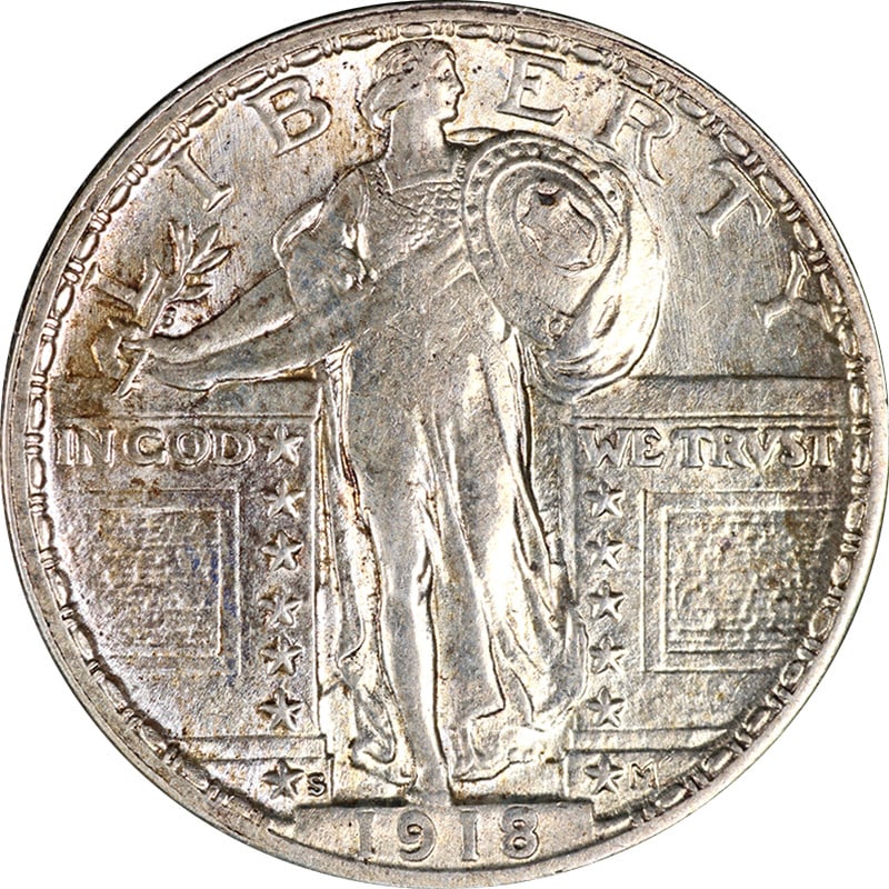 1918-S Standing Liberty Quarter Full Head Silver AU/BU Details (1 of 2)