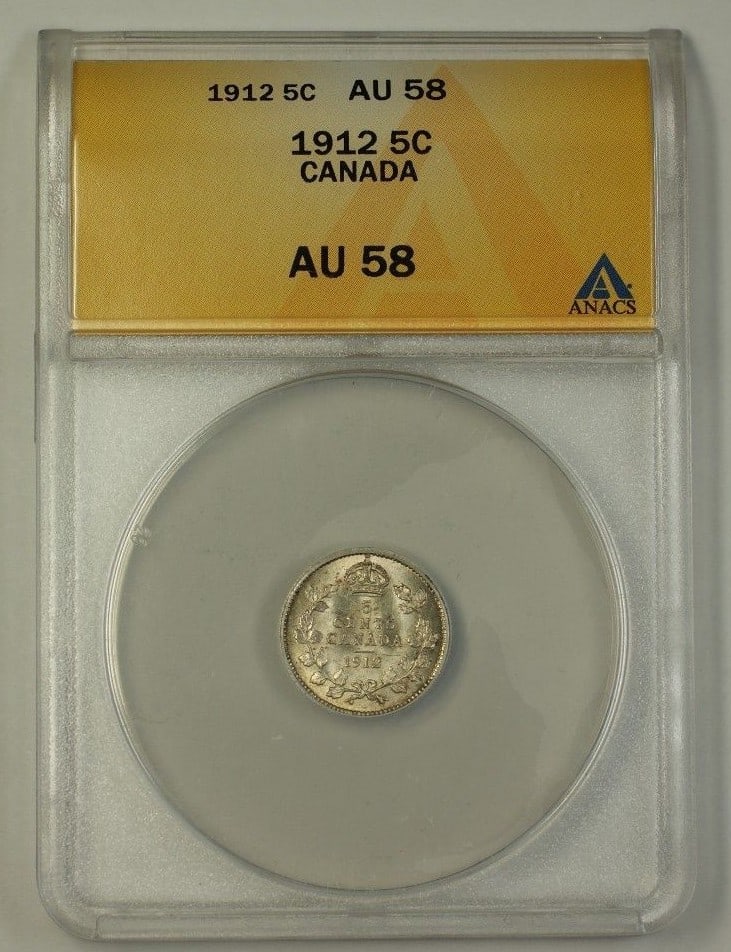 1912 Canadian 5C Silver Coin ANACS AU 58 with Full Luster (1 of 2)