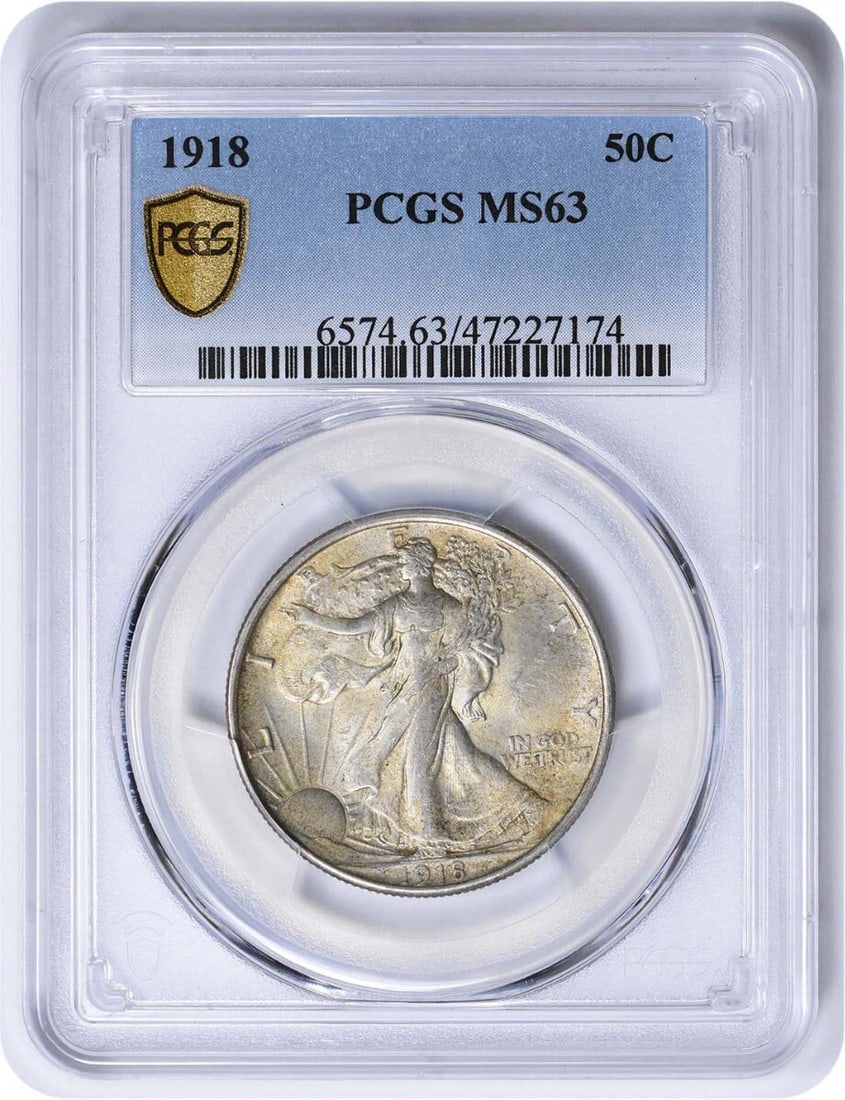 1918 Walking Liberty Silver Half Dollar MS63 PCGS Uncirculated Coin: 1918 Walking Liberty Silver Half Dollar MS63 PCGS Uncirculated Coin This 1918 Walking Liberty Silver Half Dollar is a stunning example of American coinage, graded MS63 by PCGS. This uncirculated coin