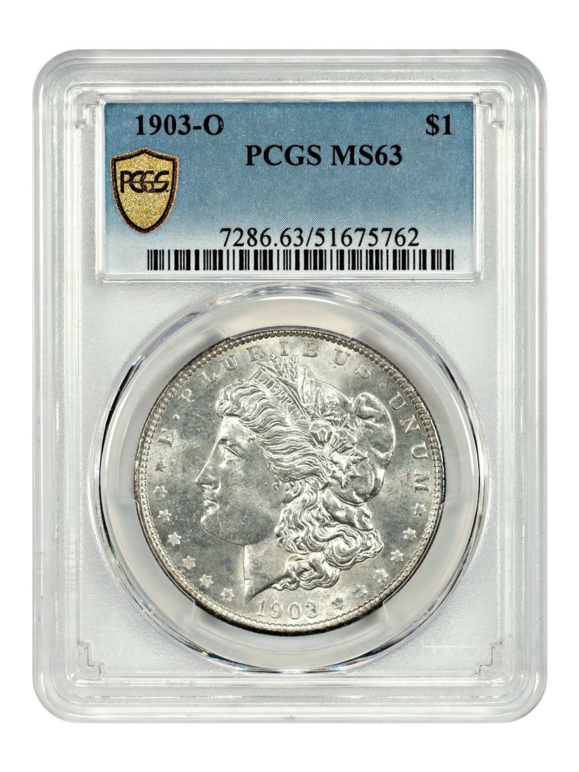 1903-O Morgan Dollar $1 PCGS MS63 Low Mintage Uncirculated: 1903-O Morgan Dollar $1 PCGS MS63 Low Mintage Uncirculated This 1903-O Morgan Dollar is a remarkable piece for any collector, certified by PCGS with a grade of MS63, indicating its uncirculated condit