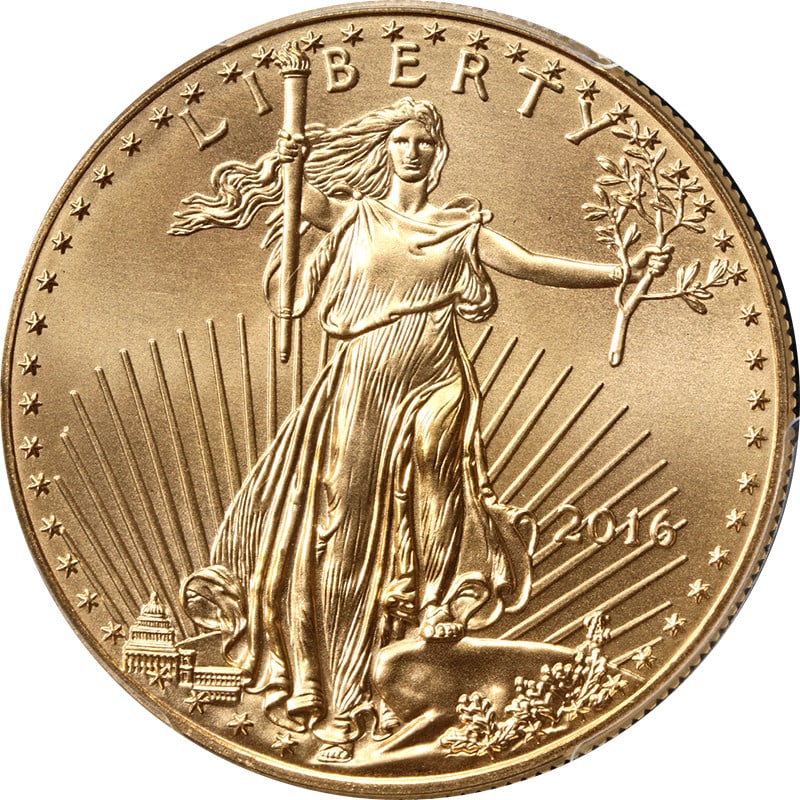 PCGS MS70 2016 $50 Gold Eagle 30th Anniversary Coin: PCGS MS70 2016 $50 Gold Eagle 30th Anniversary Coin This 2016 Gold American Eagle $50 coin has been graded MS70 by PCGS, reflecting a perfect, un-used condition. Celebrating the 30th Anniversary, it f