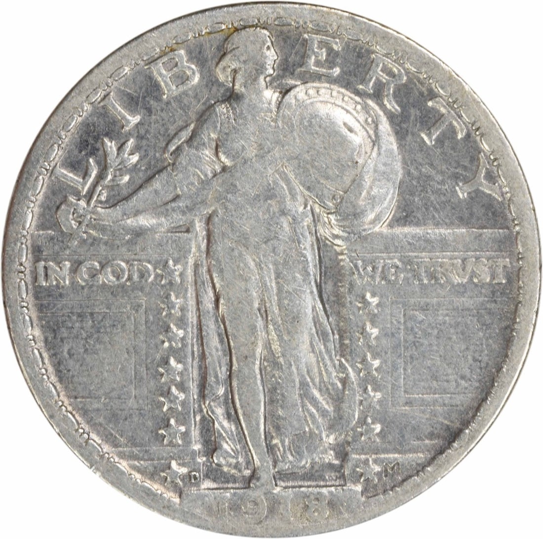 1918-D Standing Liberty Quarter 90% Silver Uncertified Coin (1 of 2)