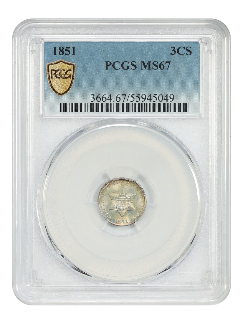 PCGS Graded MS67 1851 Three Cent Silver Coin (1 of 4)