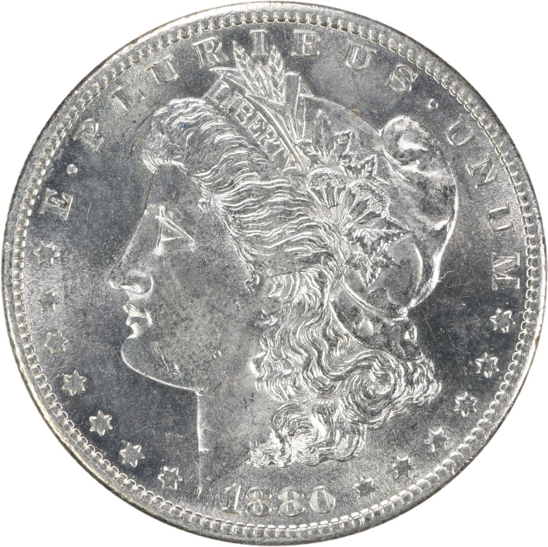 1880-S Morgan Silver Dollar Choice BU Uncertified Coin: 1880-S Morgan Silver Dollar Choice BU Uncertified Coin This 1880-S Morgan Silver Dollar is a stunning example of U.S. coinage, showcasing exceptional quality in Choice Brilliant Uncirculated (BU) cond