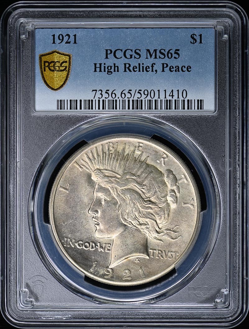 1921 Peace Dollar $1 PCGS MS65 Uncirculated High Relief Coin (1 of 3)