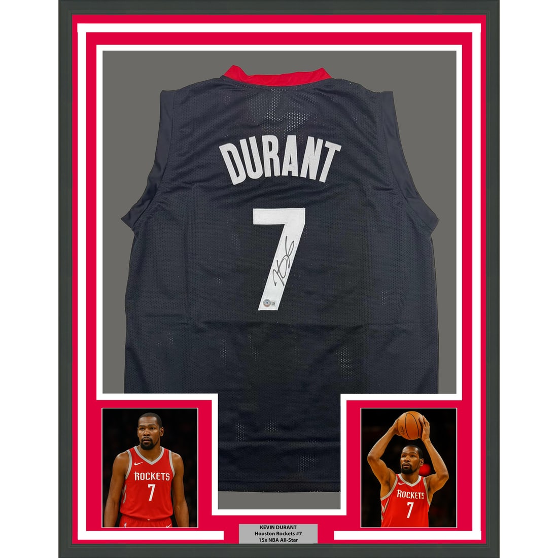 Kevin Durant Signed Houston Rockets Jersey in 35x39 Frame with Beckett COA (1 of 2)