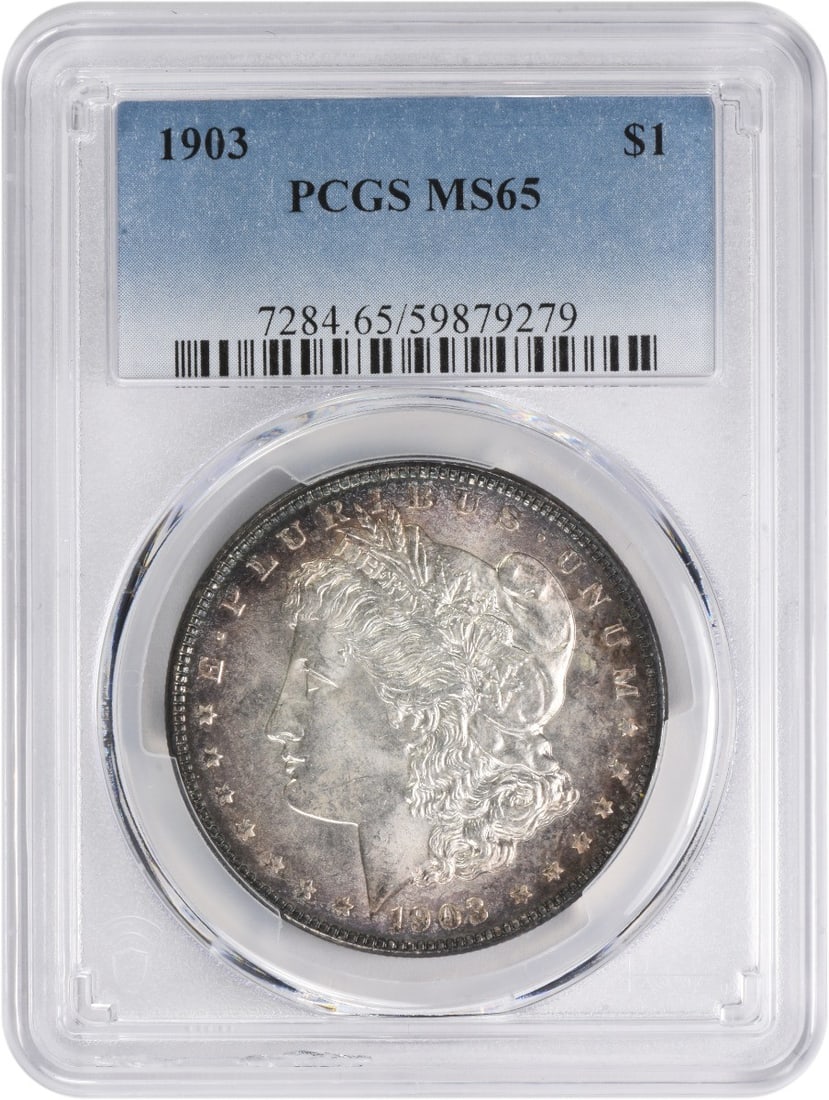 1903 Morgan Silver Dollar MS65 PCGS Uncirculated Coin: 1903 Morgan Silver Dollar MS65 PCGS Uncirculated Coin This stunning 1903 Morgan Silver Dollar is graded MS65 by PCGS, indicating its exceptional uncirculated condition. Struck at the Philadelphia mint