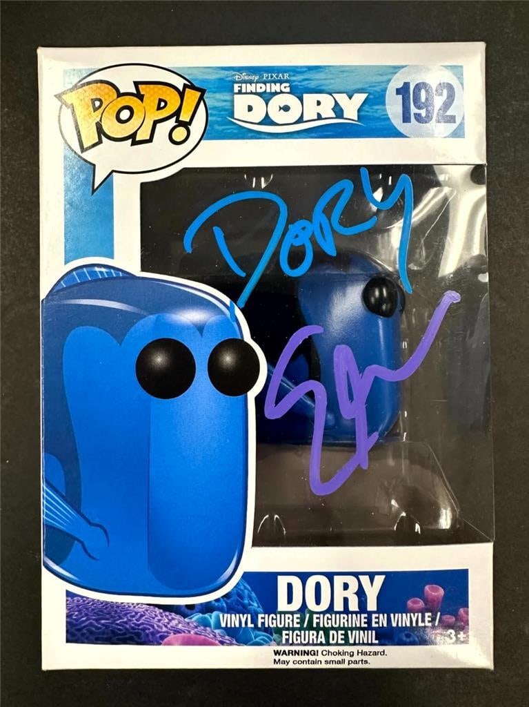 Ellen DeGeneres Signed Finding Dory Funko Pop Beckett Authenticated: Ellen DeGeneres Signed Finding Dory Funko Pop Beckett Authenticated This is a signed and inscribed Funko Pop! figure of Finding Dory, featuring the autograph of Ellen DeGeneres. The item is authentica